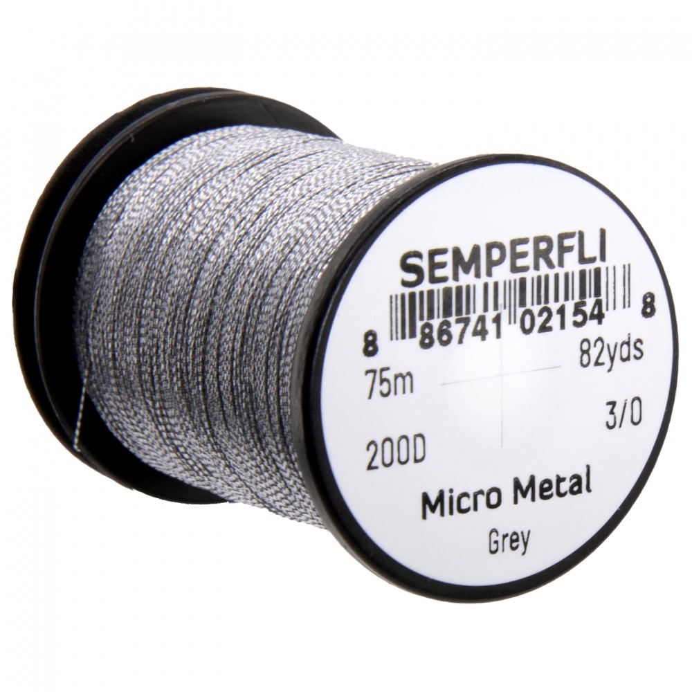 Semperfli Micro Metal Hybrid Thread, Tinsel & Wire Grey Fly Tying Materials (Product Length 82 Yds / 75m)